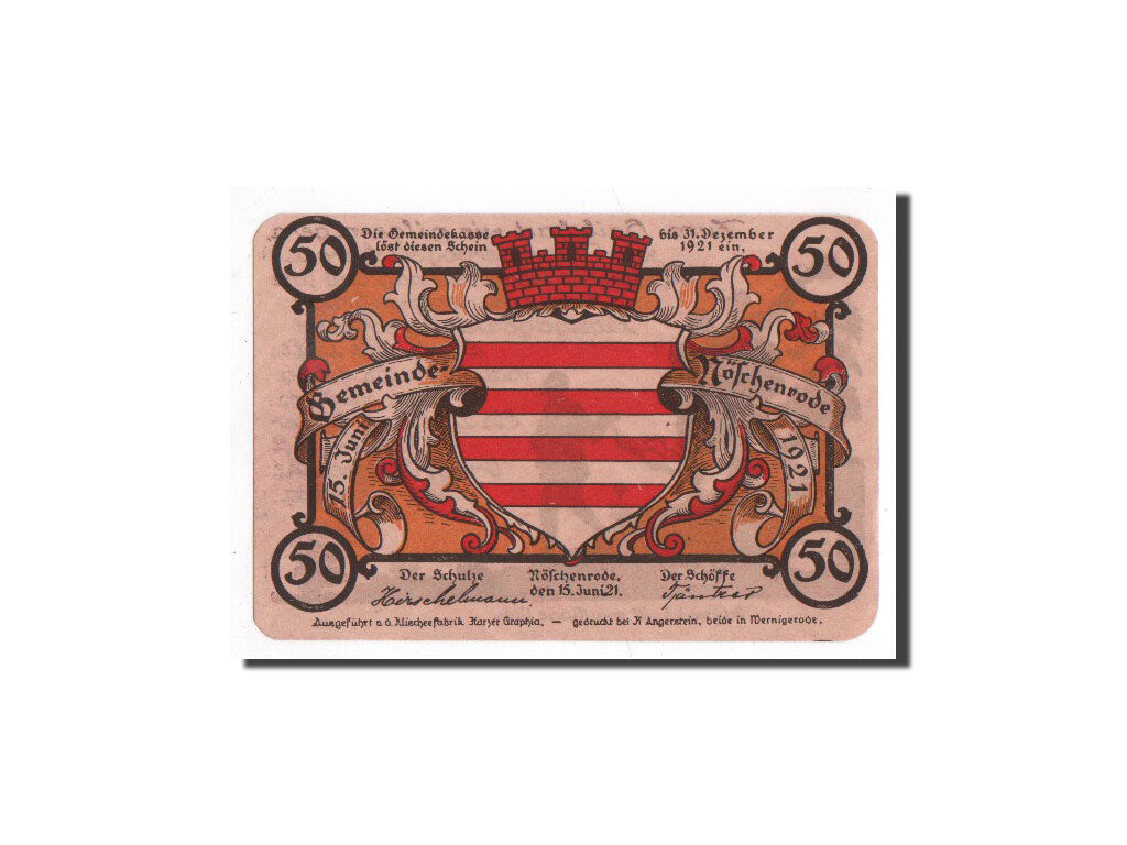 Banknote, Germany, Noschenrode Gemeinde, 50 Pfennig, personnage, 1921