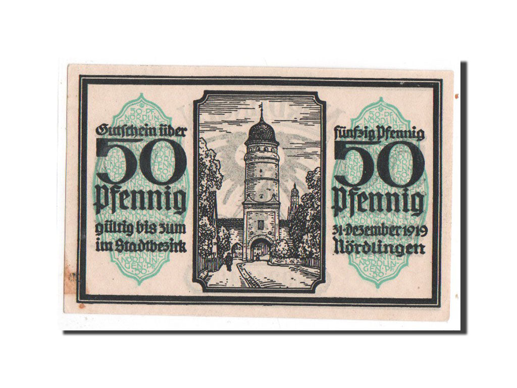 Banknote, Germany, Nordlingen, 50 Pfennig, château, 1918, 1918-10-02