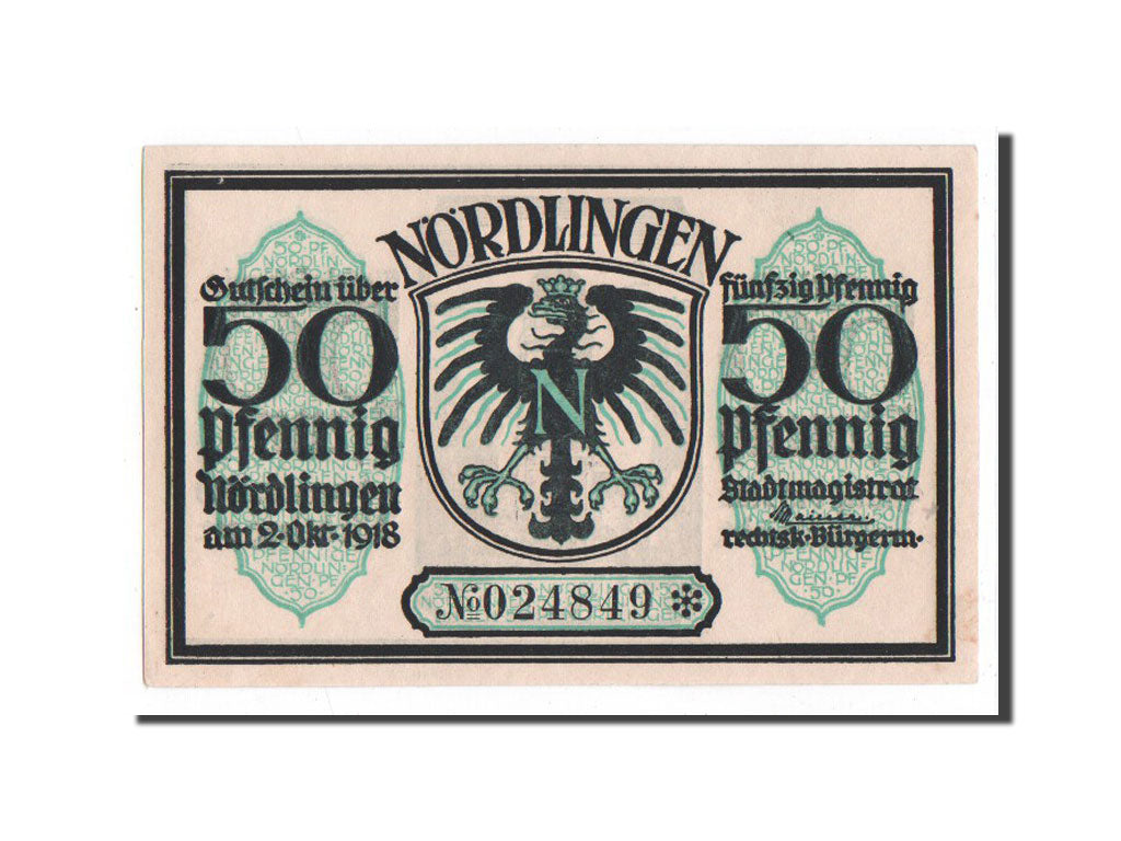 Banknote, Germany, Nordlingen, 50 Pfennig, château, 1918, 1918-10-02