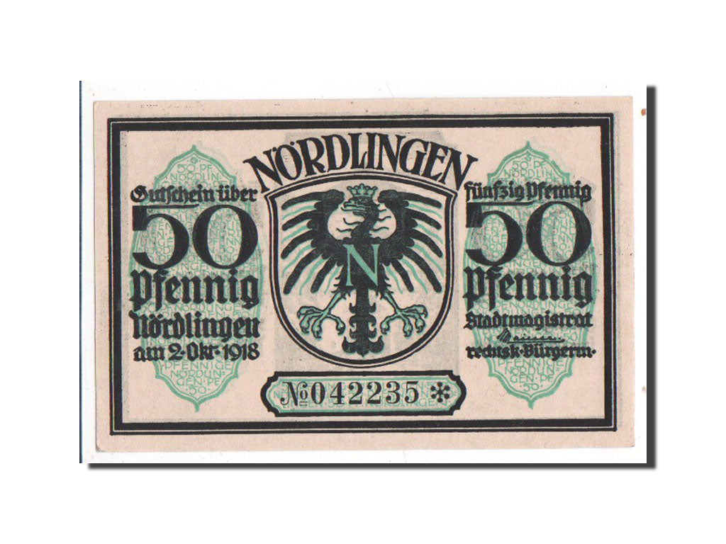 Billet, Allemagne, Nordlingen, 50 Pfennig, chateau 1, 1918, 1918-10-02, NEUF