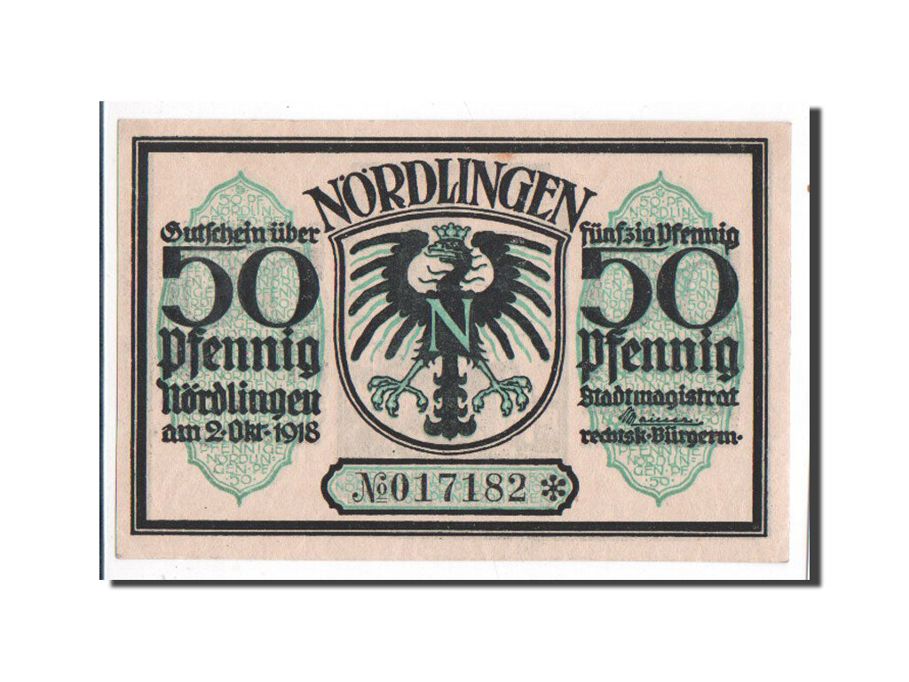 Billet, Allemagne, Nordlingen, 50 Pfennig, chateau 2, 1918, 1918-10-02, NEUF
