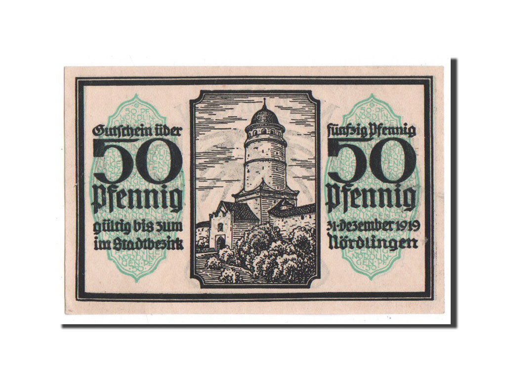 Billet, Allemagne, Nordlingen, 50 Pfennig, chateau 2, 1918, 1918-10-02, NEUF