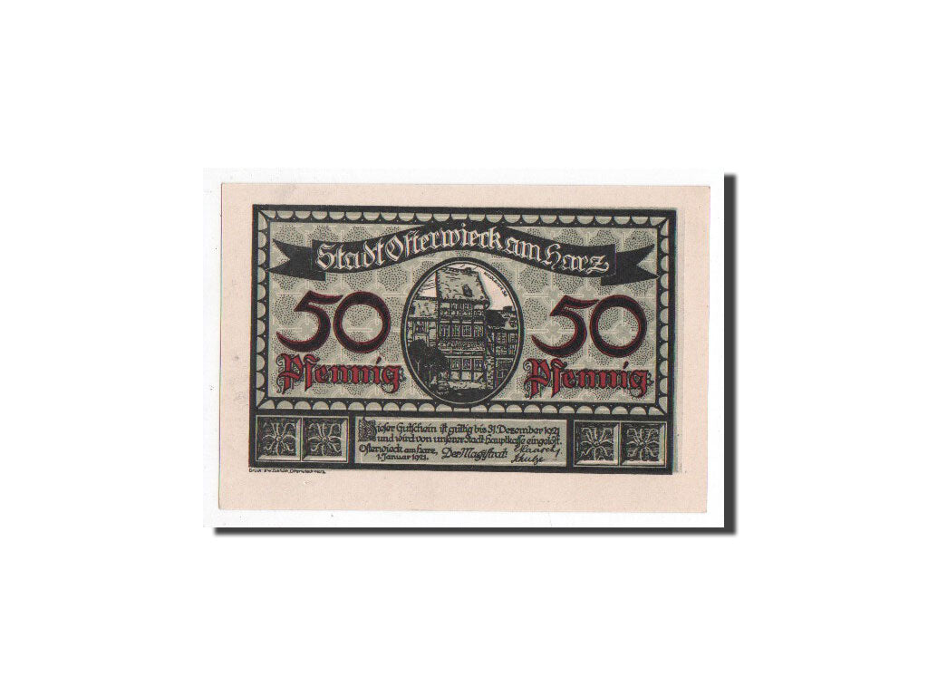 Billet, Allemagne, Osterwieck a. Harz Stadt, 50 Pfennig, Citation, 1921