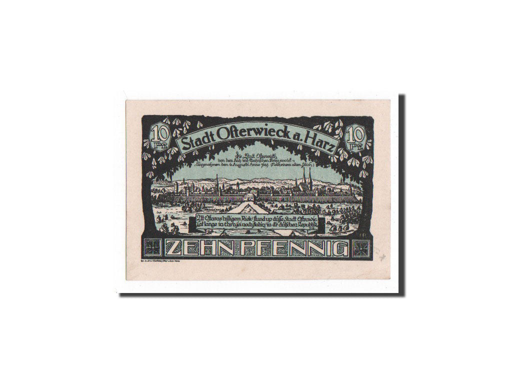Banknote, Germany, Osterwieck a. Harz Stadt, 10 Pfennig, paysage, 1921
