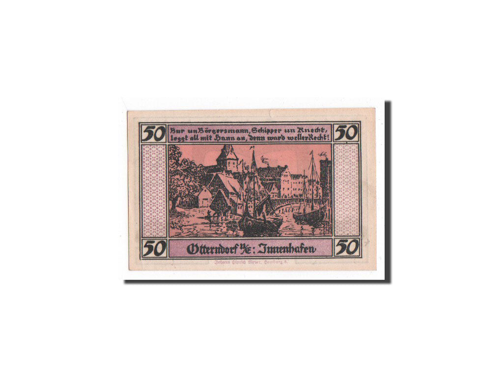 Banknote, Germany, Otterndorf a. Elbe Stadt, 50 Pfennig, bateau, 1920