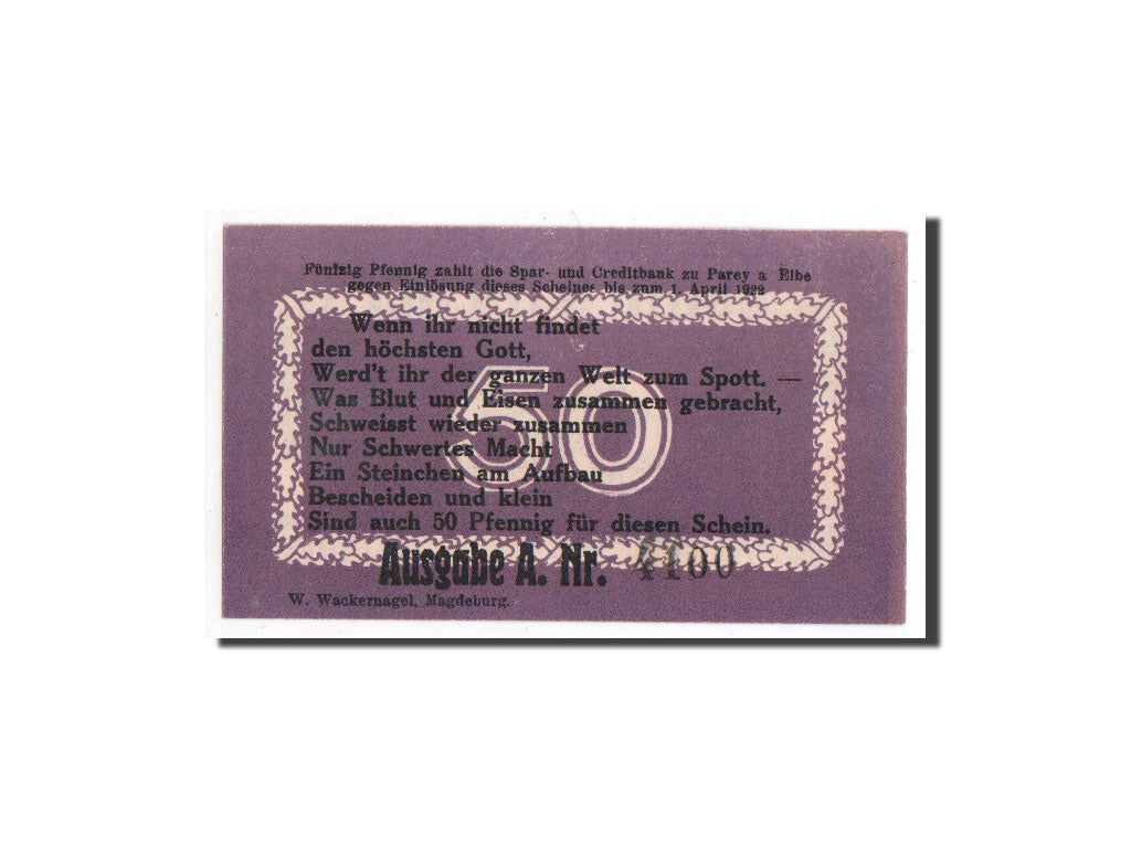 Banknote, Germany, Parey a.d Elbe, 50 Pfennig, personnage 1, 1921, Undated