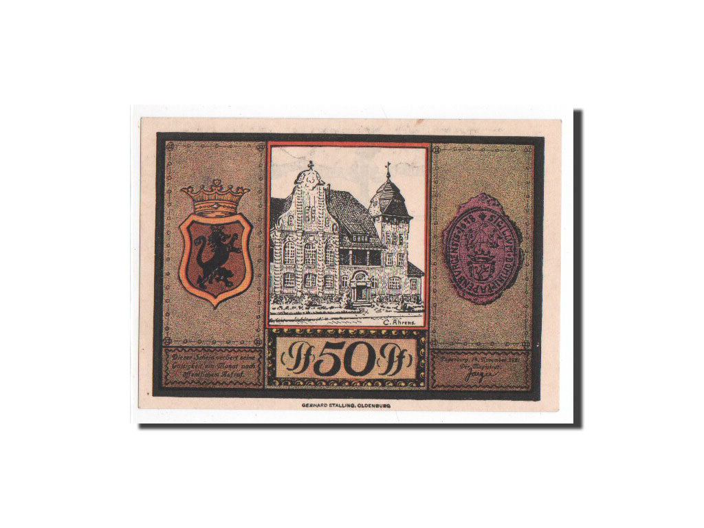 Banknote, Germany, Papenburg, 50 Pfennig, bateau, 1921, 1921-11-14, UNC(65-70)