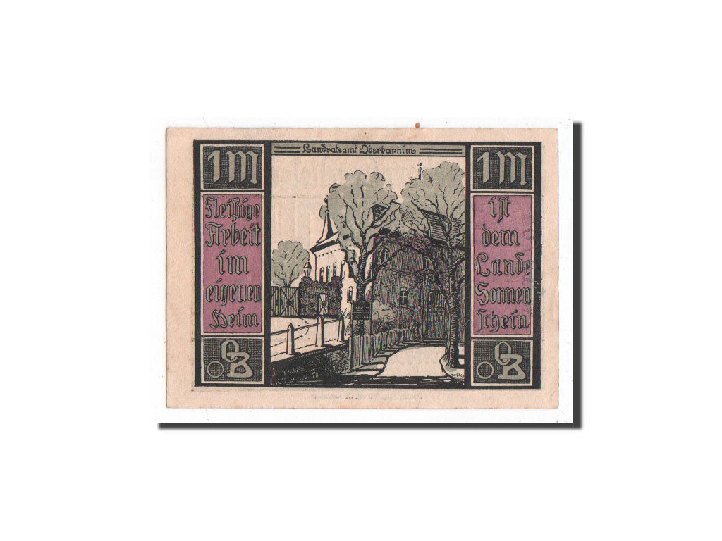 Banknote, Germany, Oberbarnim, 1 Mark, paysage, 1921, 1921-10-01, UNC(65-70)