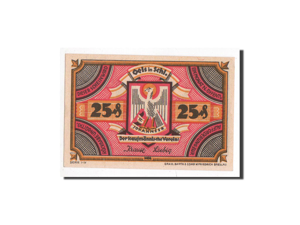 Banknote, Germany, Oels, 25 Pfennig, Monument, O.D, Undated, UNC(65-70)