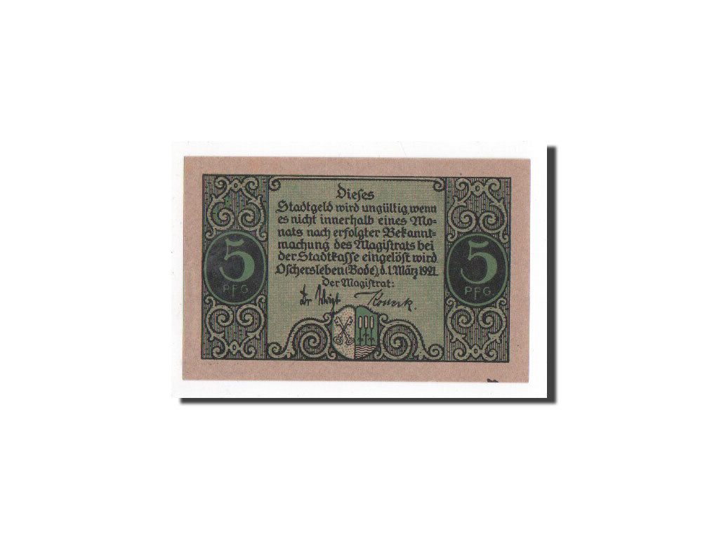 Banknote, Germany, Oschersleben a.Bode Stadt, 5 Pfennig, paysage, 1921