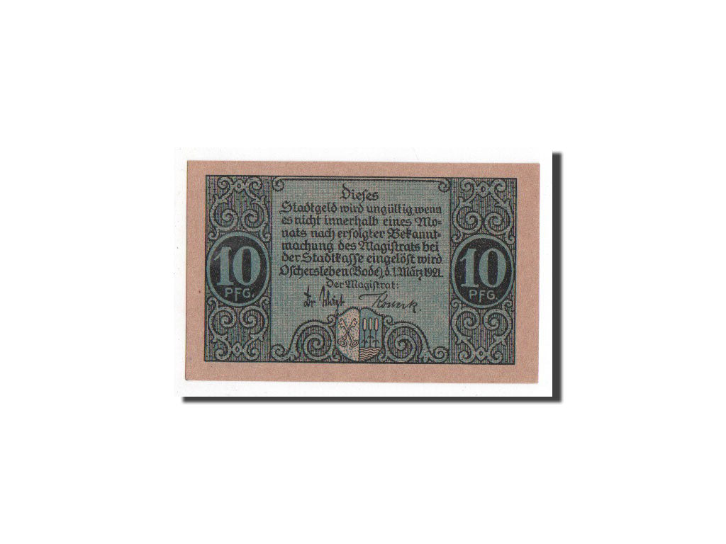 Banknote, Germany, Oschersleben a.Bode Stadt, 10 Pfennig, Batiment, 1921