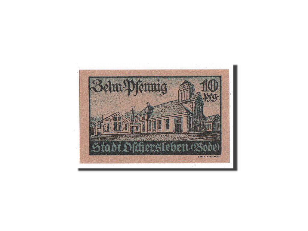 Banknote, Germany, Oschersleben a.Bode Stadt, 10 Pfennig, Batiment, 1921