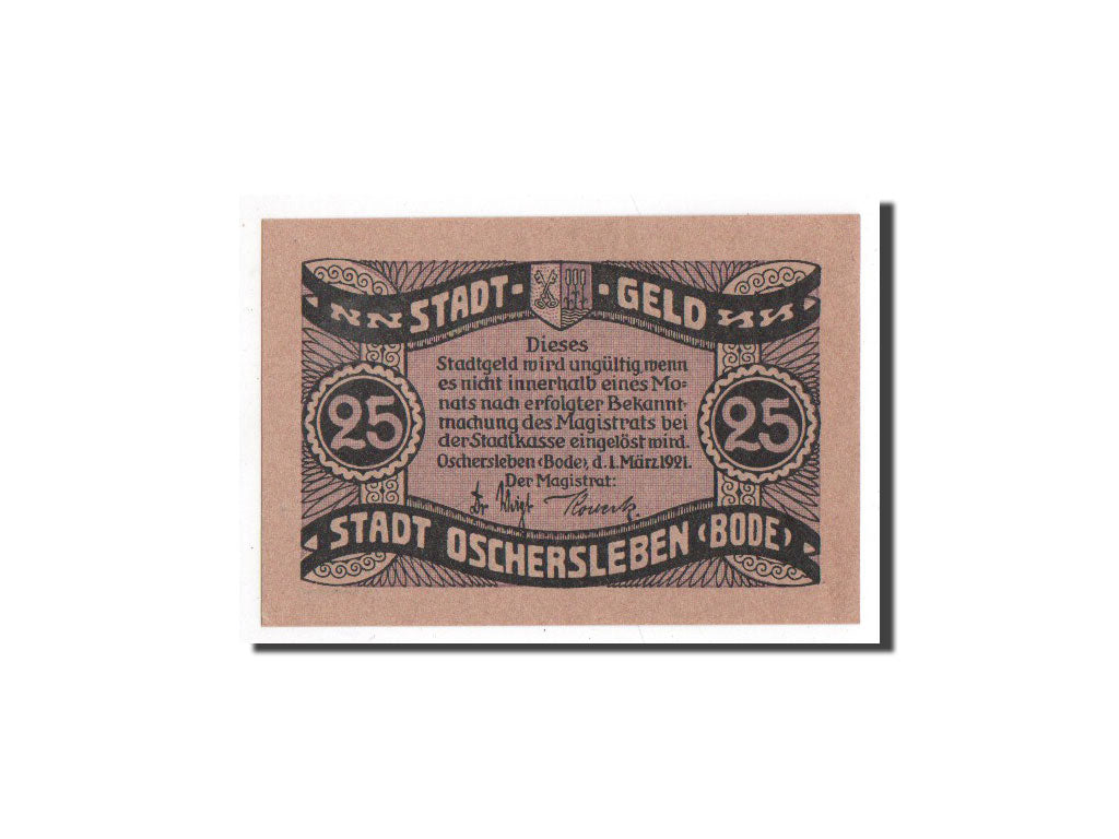 Banknote, Germany, Oschersleben a.Bode Stadt, 25 Pfennig, Batiment, 1921