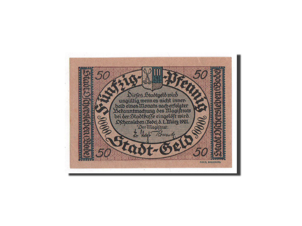 Banknote, Germany, Oschersleben a.Bode Stadt, 50 Pfennig, paysage, 1921