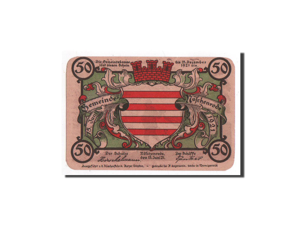 Banknote, Germany, Noschenrode Gemeinde, 50 Pfennig, personnage, 1921