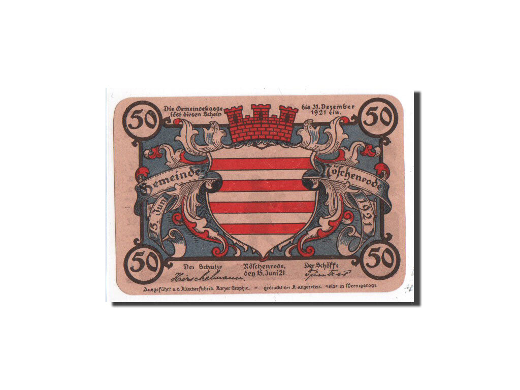 Banknote, Germany, Noschenrode Gemeinde, 50 Pfennig, personnage 1, 1921