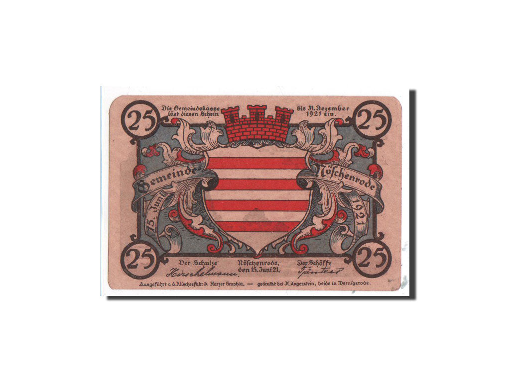 Banknote, Germany, Noschenrode Gemeinde, 25 Pfennig, paysage, 1921, 1921-06-15