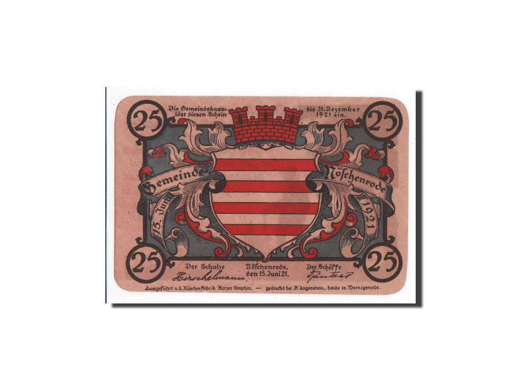 Banknote, Germany, Noschenrode Gemeinde, 25 Pfennig, personnage, 1921