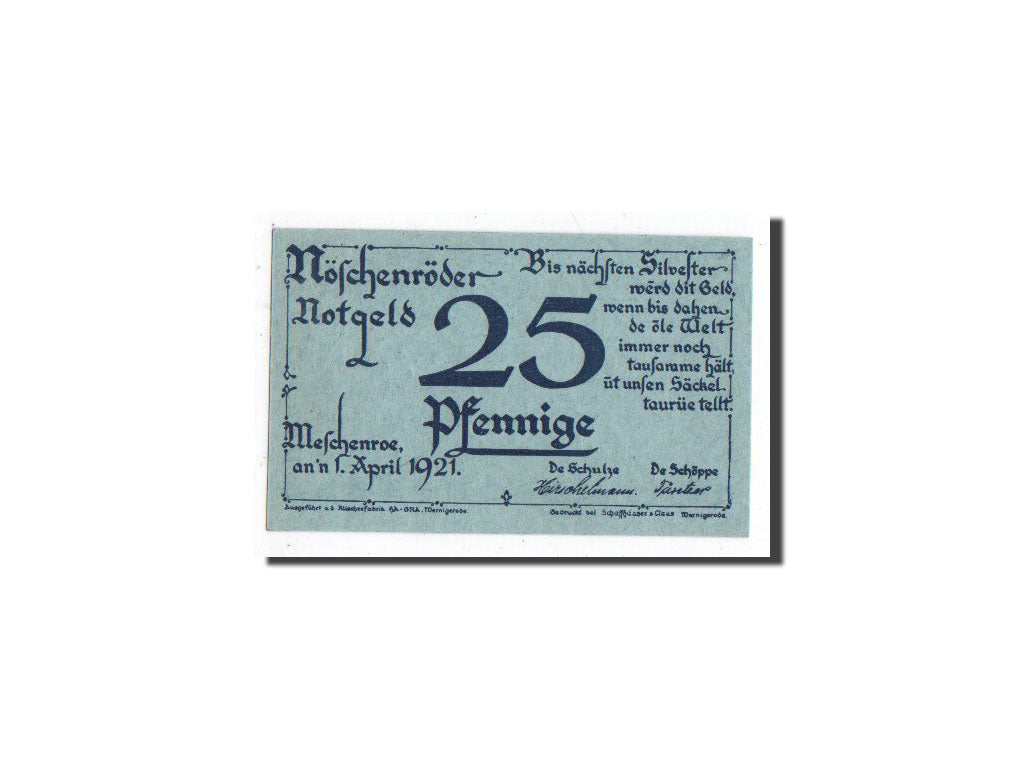 Banknote, Germany, Noschenrode Gemeinde, 25 Pfennig, berger, 1921, 1921-04-01
