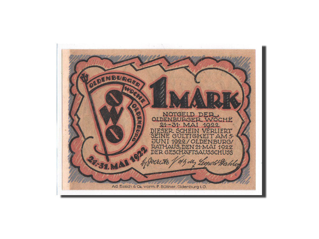 Banknote, Germany, Oldenburg, 1 Mark, personnage, 1922, 1922-05-21, UNC(65-70)