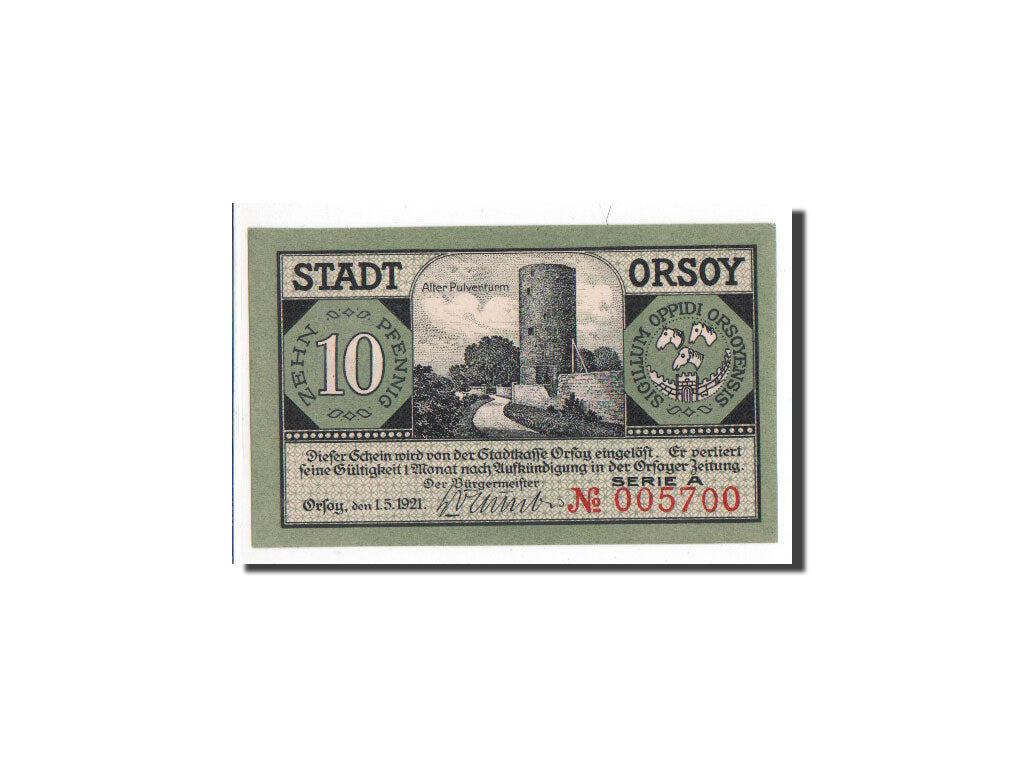 Banknote, Germany, Orsoy Stadt, 10 Pfennig, paysage, 1921, 1921-05-01