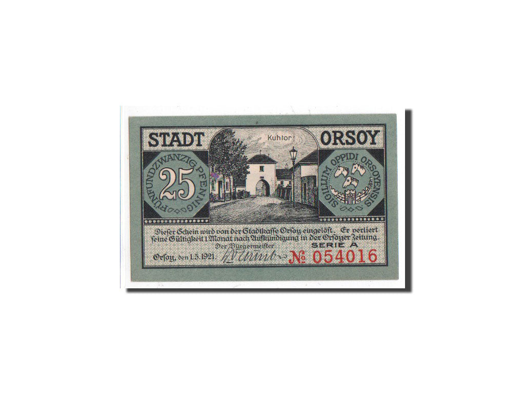 Banknote, Germany, Orsoy Stadt, 25 Pfennig, paysage, 1921, 1921-05-01