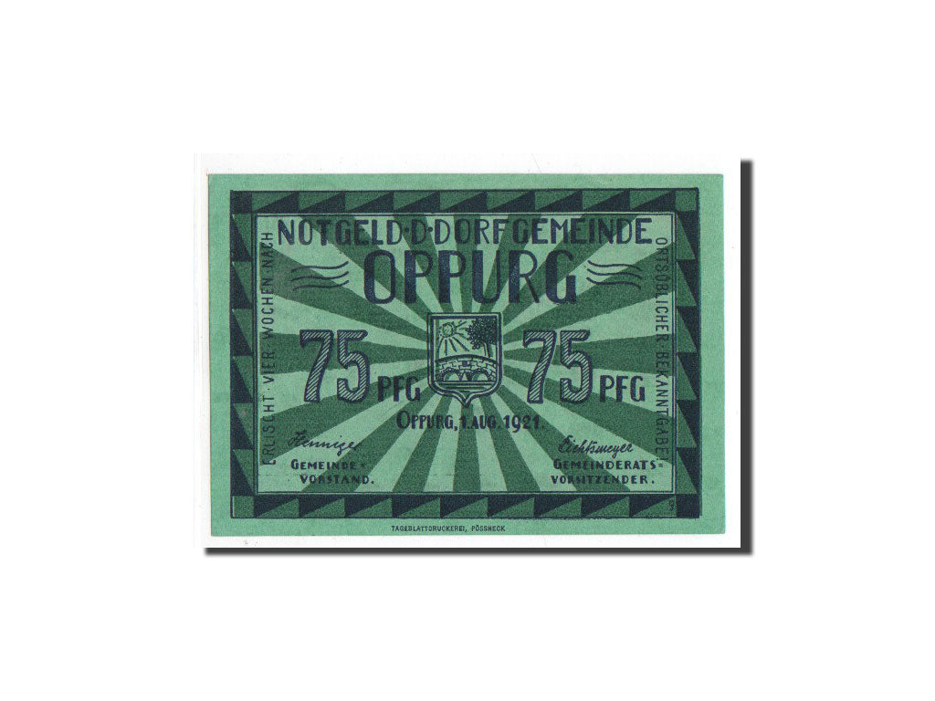 Banknote, Germany, Oppurg, 75 Pfennig, château, 1921, 1921-08-01, UNC(65-70)
