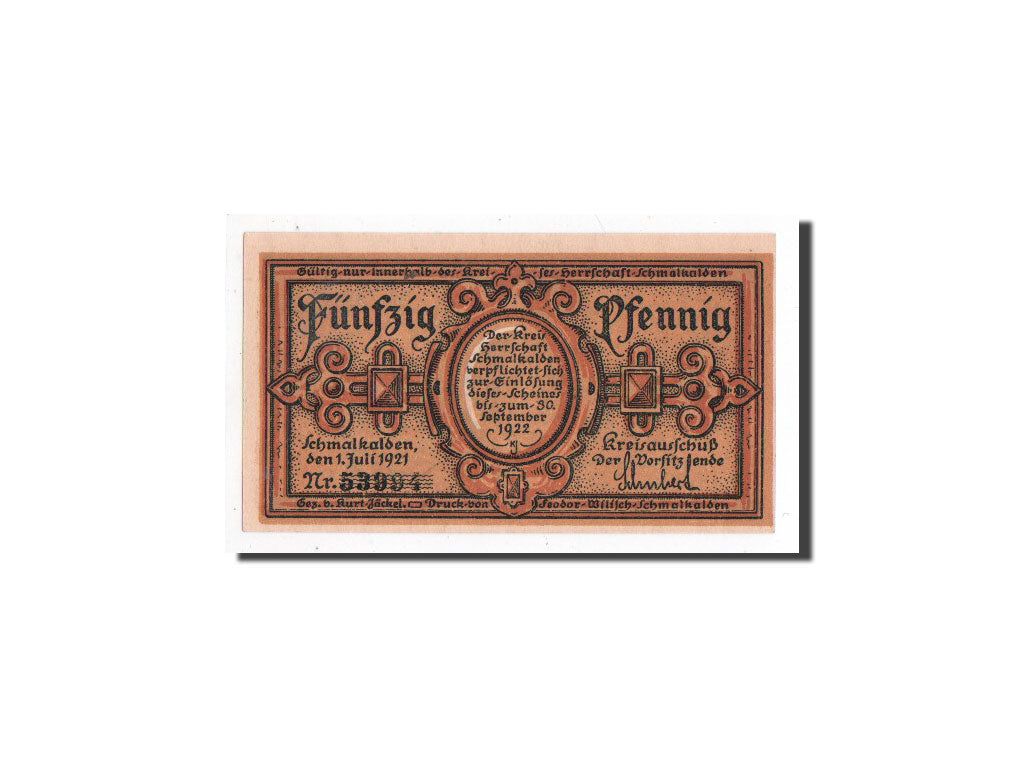 Banknote, Germany, Schmalkaden, 50 Pfennig, chevalier, 1921, 1921-07-01