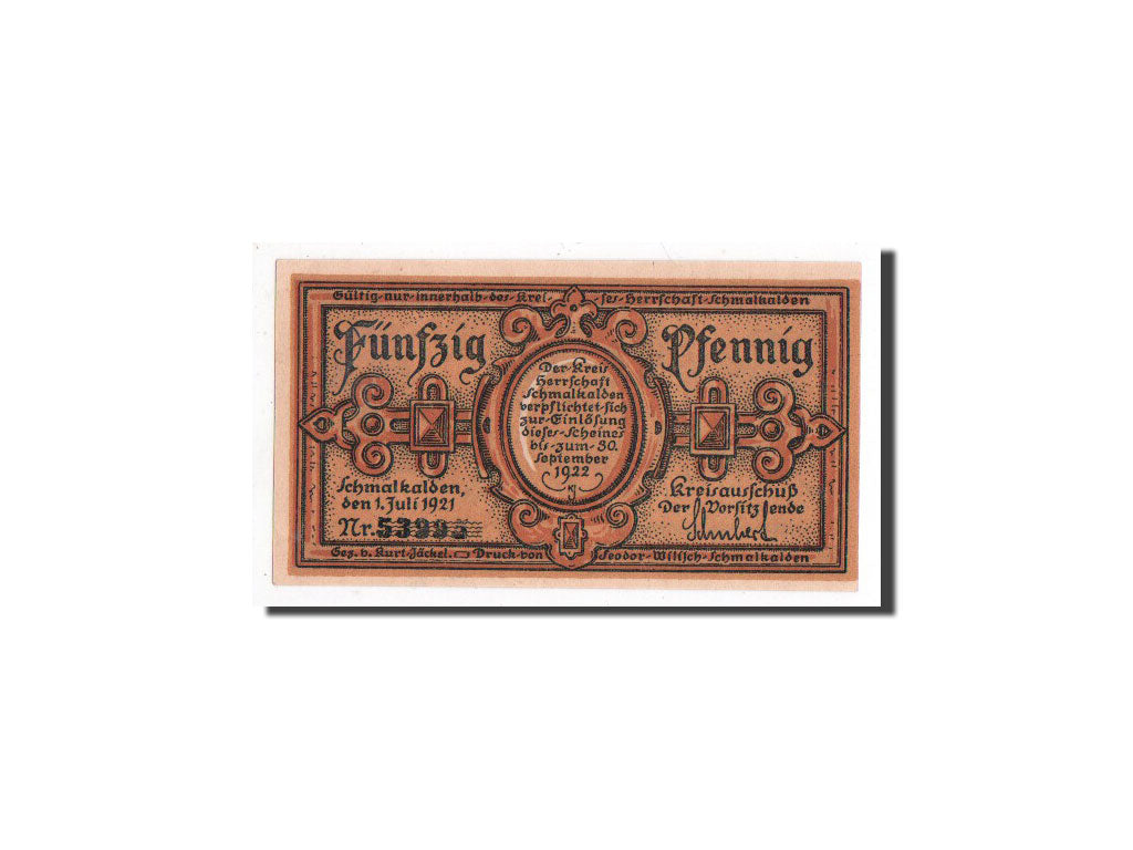 Banknote, Germany, Schmalkaden, 50 Pfennig, chevalier 1, 1921, 1921-07-01