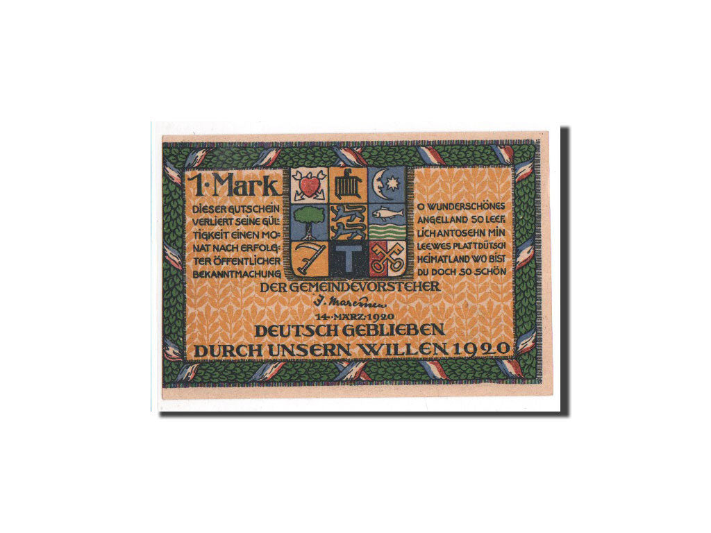 Banknote, Germany, Holnis, 1 Mark, paysage, 1920, 1920-03-14, UNC(65-70)
