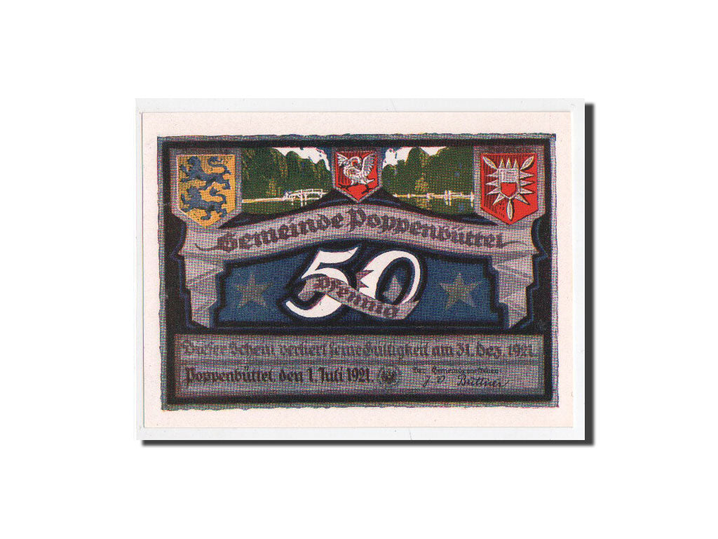 Banknote, Germany, Poppenbüttel, 50 Pfennig, paysage 3, 1921, 1921-07-01