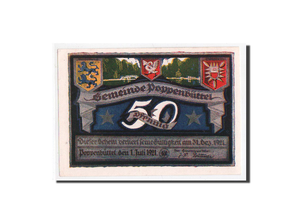 Banknote, Germany, Poppenbüttel, 50 Pfennig, paysage 8, 1921, 1921-07-01