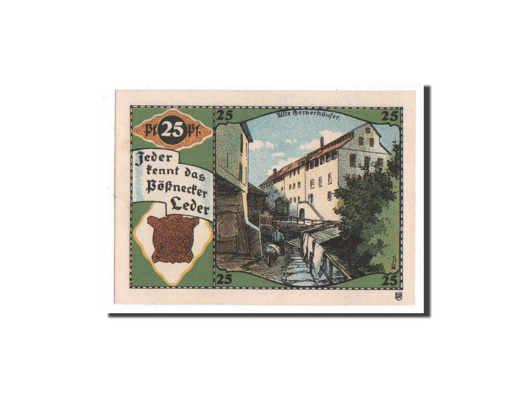 Biljet, Duitsland, Possneck, 25 Pfennig, paysage, O.D, Undated, NIEUW