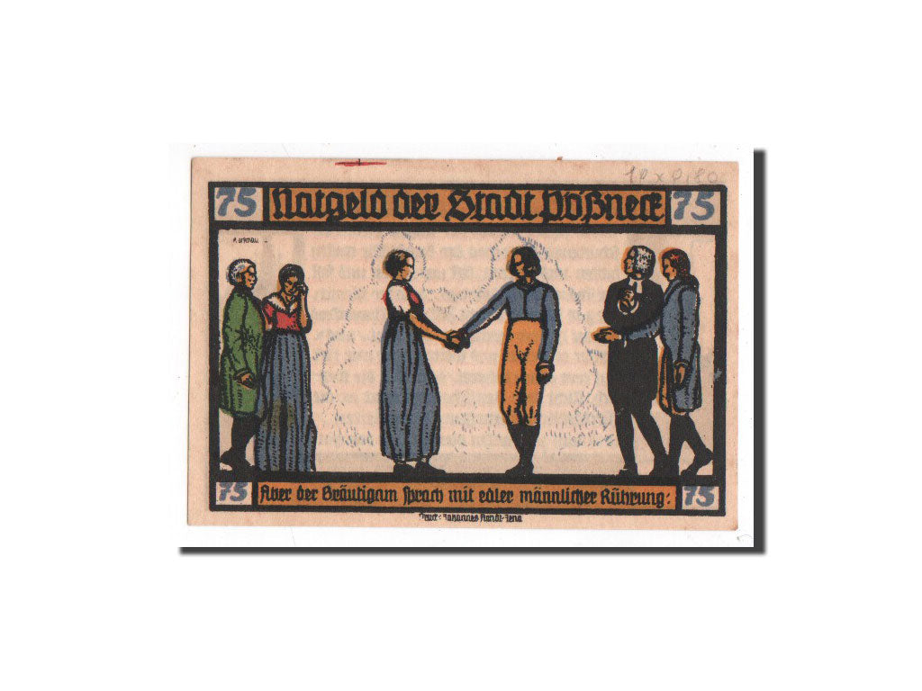Biljet, Duitsland, Possneck, 75 Pfennig, personnage, 1921, 1921-07-31, NIEUW