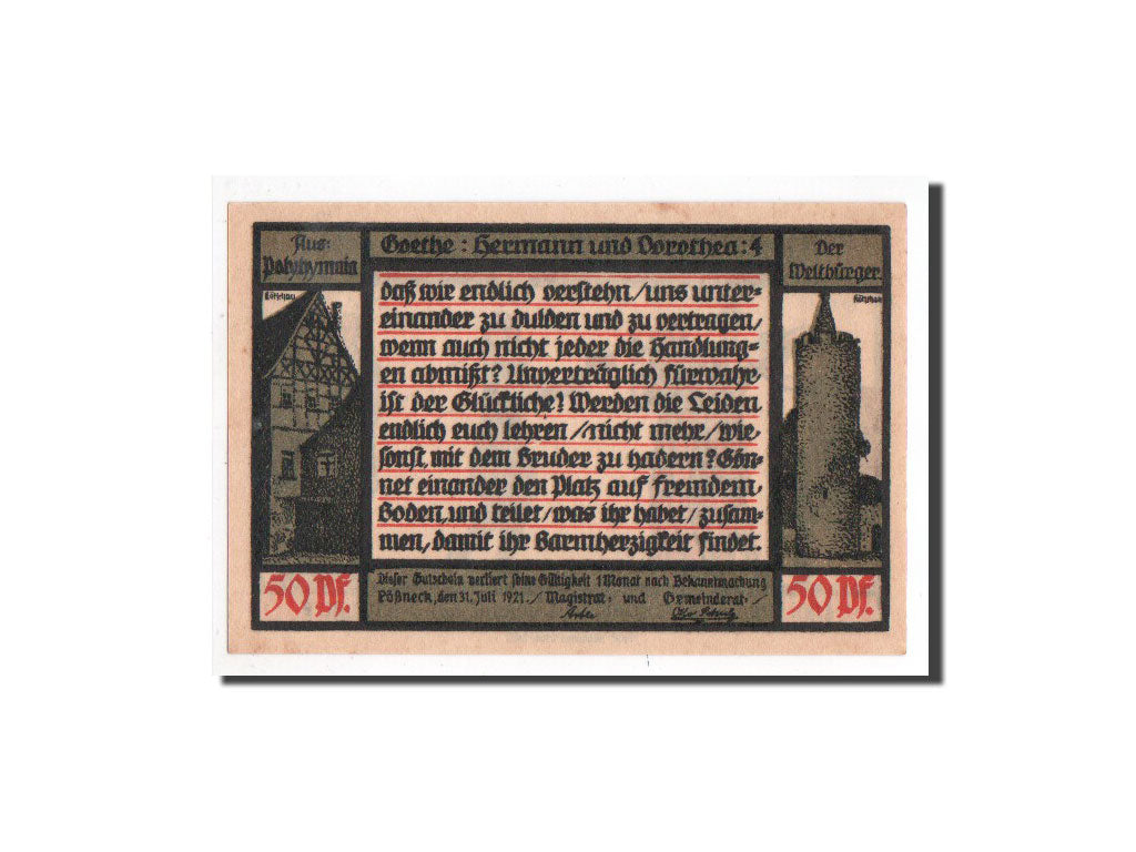 Biljet, Duitsland, Possneck, 50 Pfennig, personnage, 1921, 1921-07-31, NIEUW