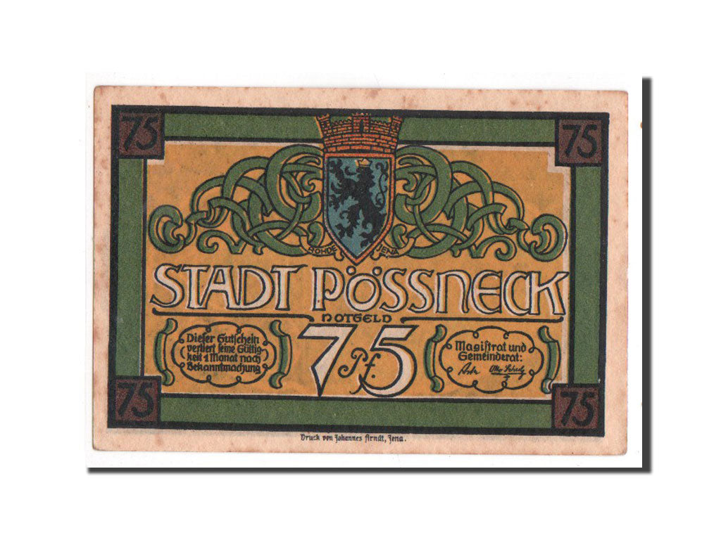 Banknote, Germany, Possneck, 75 Pfennig, Ecusson, O.D, Undated, UNC(65-70)