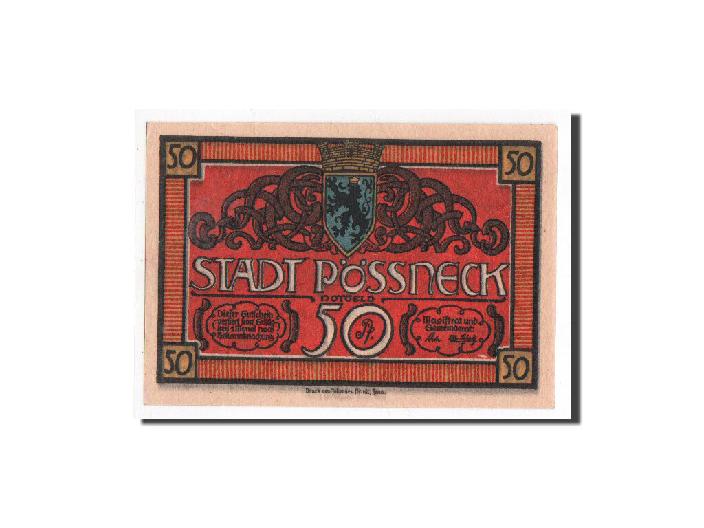 Biljet, Duitsland, Possneck, 50 Pfennig, personnage, O.D, Undated, NIEUW