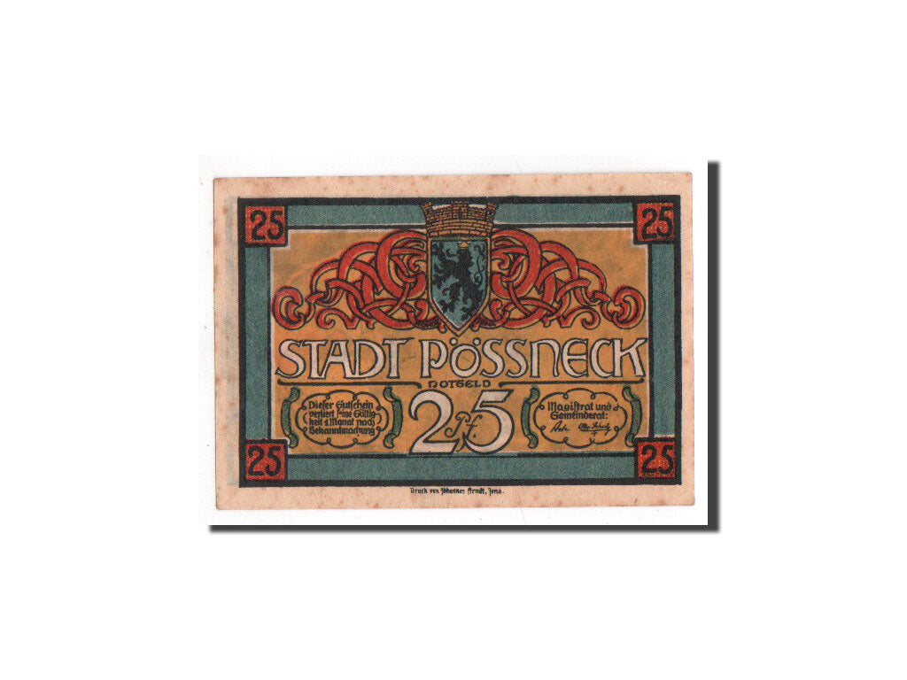 Biljet, Duitsland, Possneck, 25 Pfennig, personnage, O.D, Undated, NIEUW