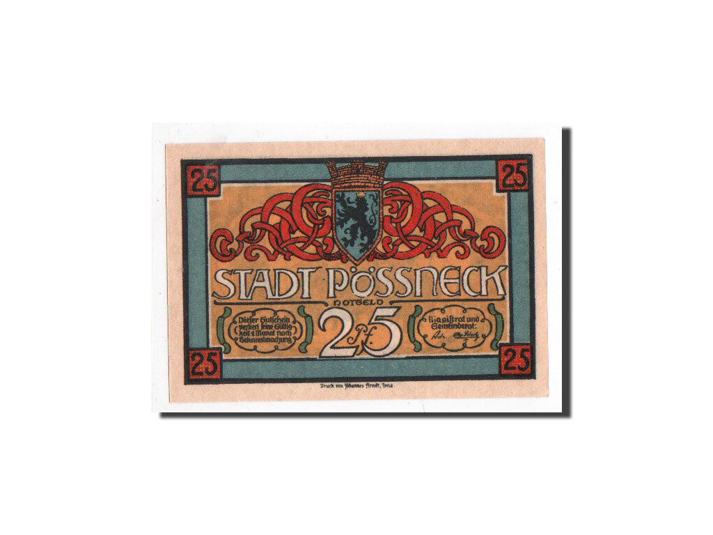 Banknote, Germany, Possneck, 25 Pfennig, personnage, O.D, Undated, UNC(65-70)