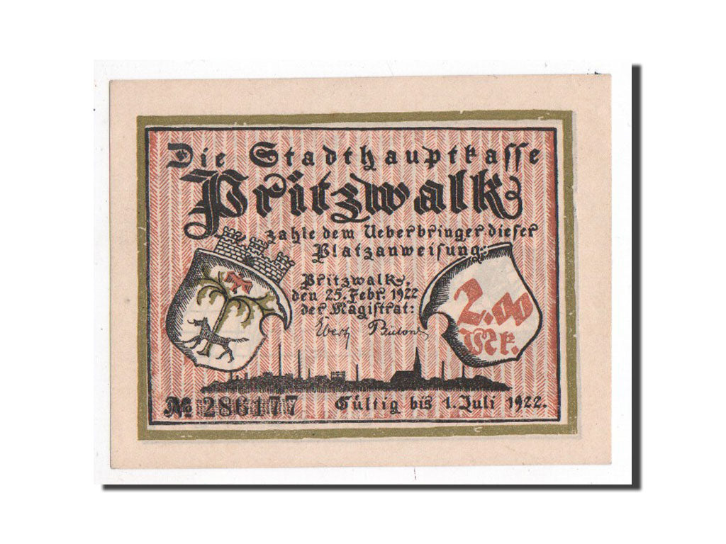 Banknote, Germany, Pritzwalk, 2 Mark, personnage 1, 1922, 1922-02-25