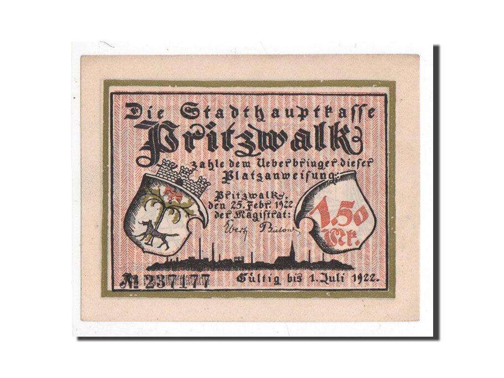 Banknote, Germany, Pritzwalk, 1.5 Mark, personnage, 1922, 1922-02-25