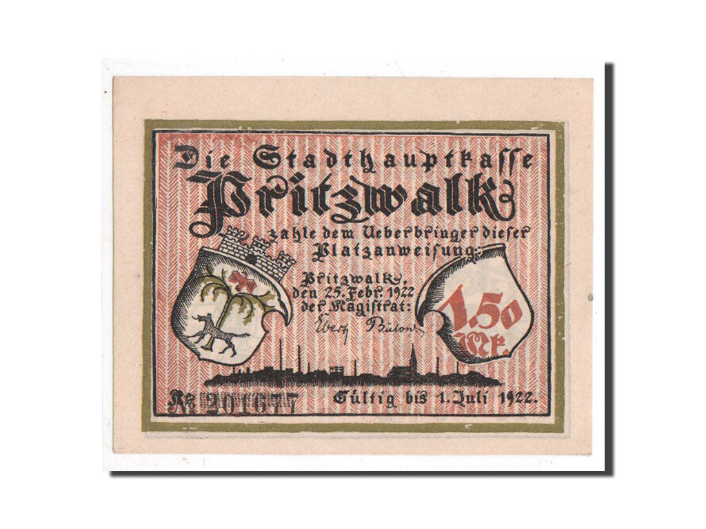 Billete, Alemania, Pritzwalk, 1.5 Mark, personnage 1, 1922, 1922-02-25, UNC