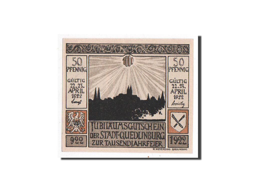 Banknote, Germany, Quedlinburg Stadt, 50 Pfennig, Monument, 1922, 1922-04-22