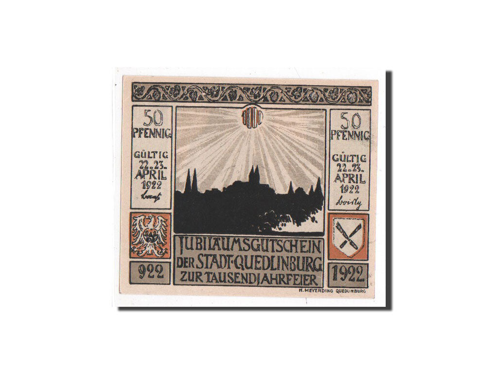 Banknote, Germany, Quedlinburg Stadt, 50 Pfennig, Maison, 1922, 1922-04-22