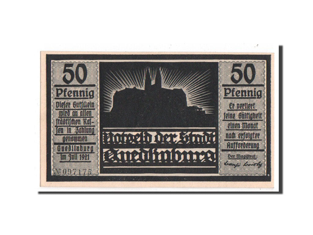 Banknote, Germany, Quedlinburg Stadt, 50 Pfennig, chevalier, 1921, Undated