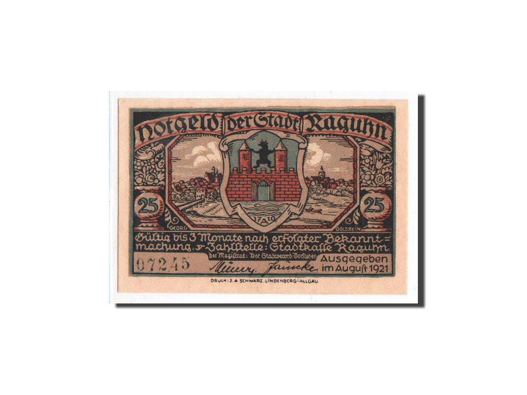 Banknote, Germany, Raguhn, 25 Pfennig, ruine, 1921, Undated, UNC(65-70)