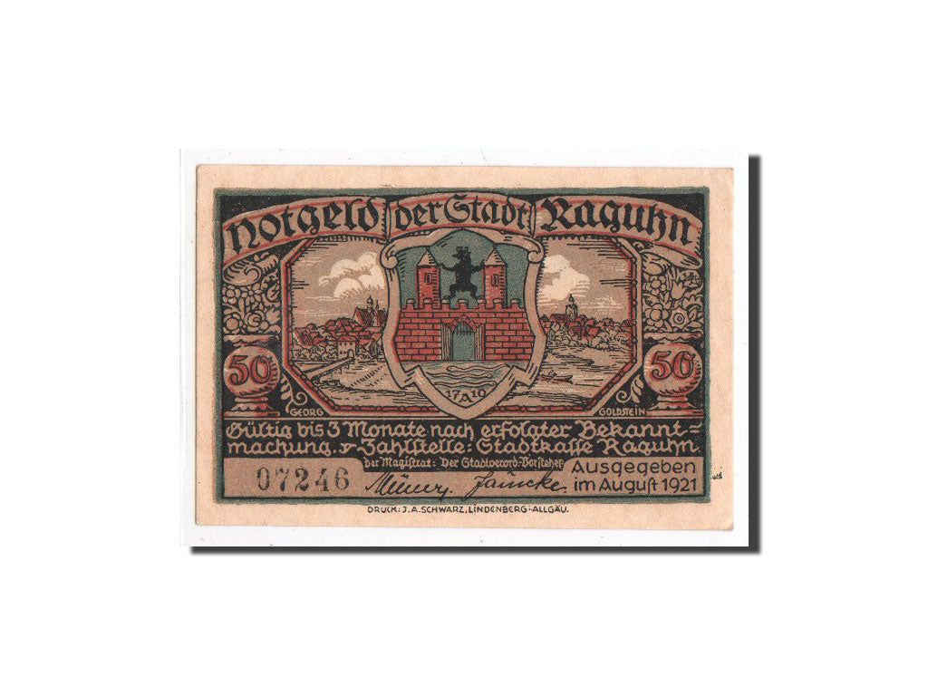 Billete, Alemania, Raguhn, 50 Pfennig, ruine 1, 1921, Undated, UNC, Mehl:1094.1