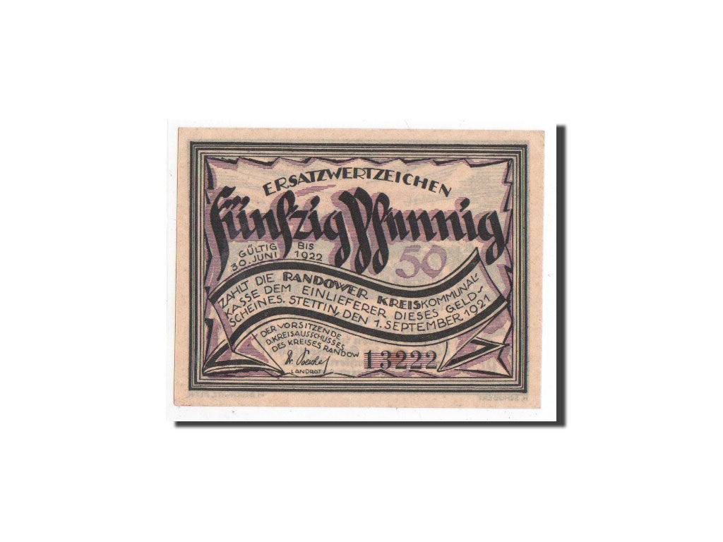 Billete, Alemania, Randow, 50 Pfennig, paysage 1, 1921, 1921-09-01, UNC