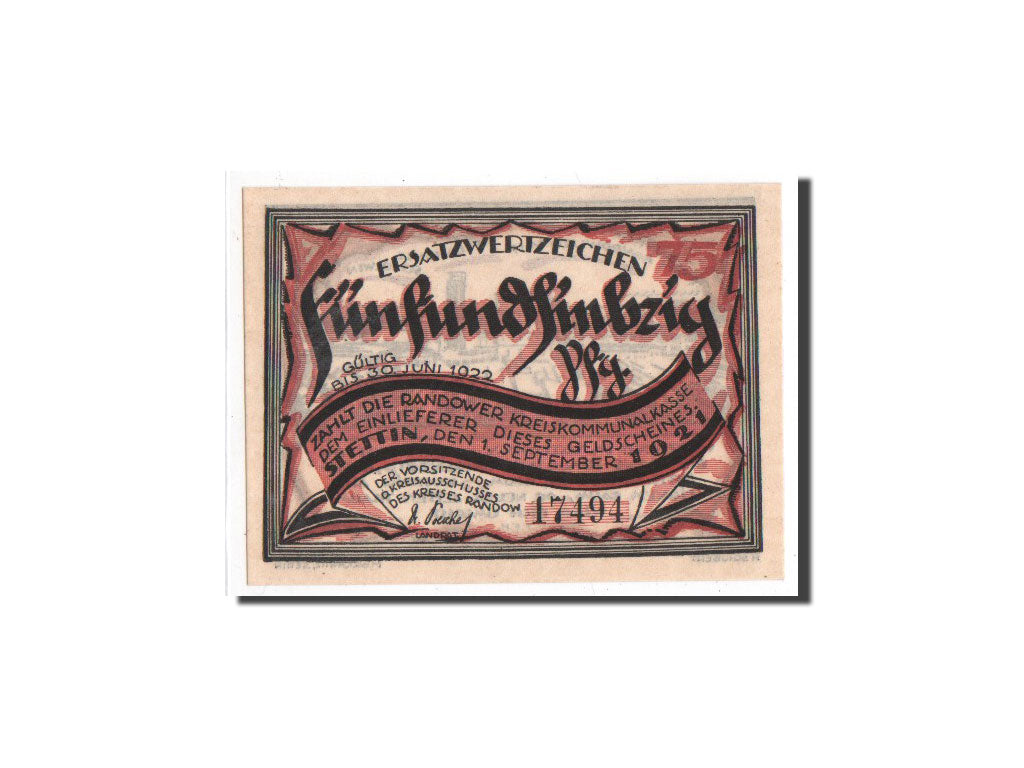 Billet, Allemagne, Randow, 75 Pfennig, paysage, 1921, 1921-09-01, NEUF