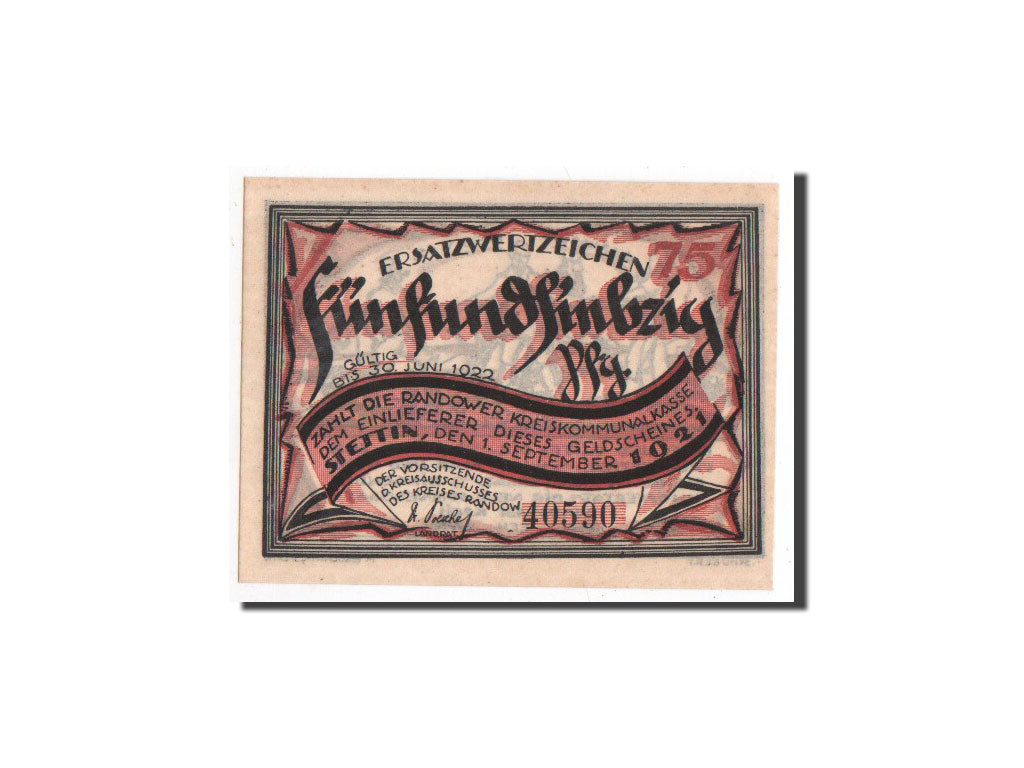 Billet, Allemagne, Randow, 75 Pfennig, personnage, 1921, 1921-09-01, NEUF